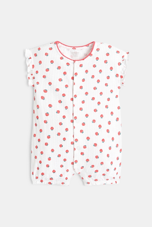 Combi courte maille fantaisie motif fraises rose bébé fille