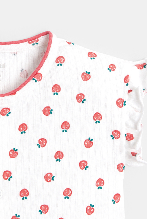 Combi courte maille fantaisie motif fraises rose bébé fille