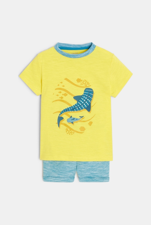 Majica z morskim psom in kratke hlače z mikro črtami modra dojenček deček 1