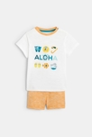 T-shirt Aloha et short micro-rayures jaune bébé garçon 1
