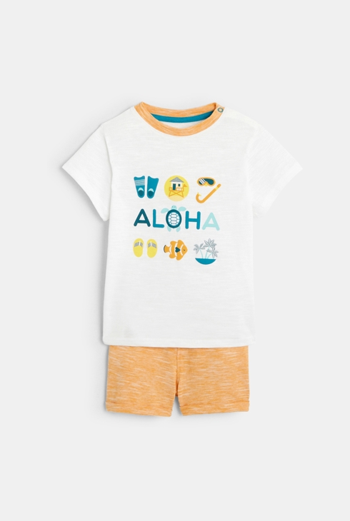 Aloha majica in kratke hlače z mikro črtami  rumena dojenček deček 1