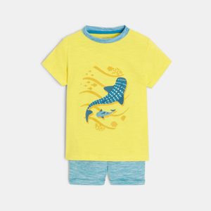 T-shirt requins et short micro-rayures bleu bébé garçon 1