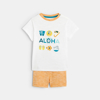 T-shirt Aloha et short micro-rayures jaune bébé garçon