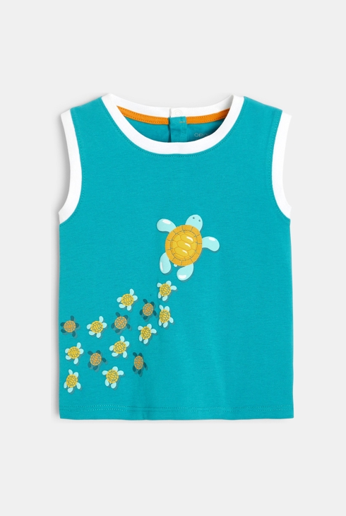 Débardeur illustration tortues bleu bébé garçon 1