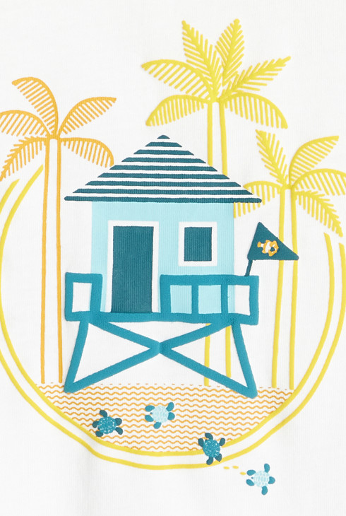 Majica brez rokavov z motivom koče na plaži bela dojenček deček 2