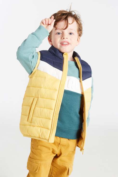 Ärmellose Steppjacke mit Colorblock Gelb Jungen 1