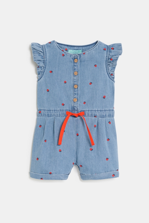 Combi courte en jean bleu imprimé bébé fille