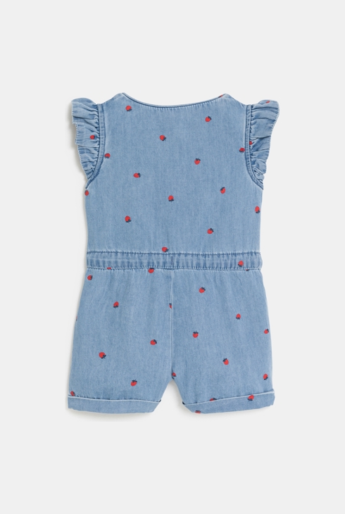 Combi courte en jean bleu imprimé bébé fille