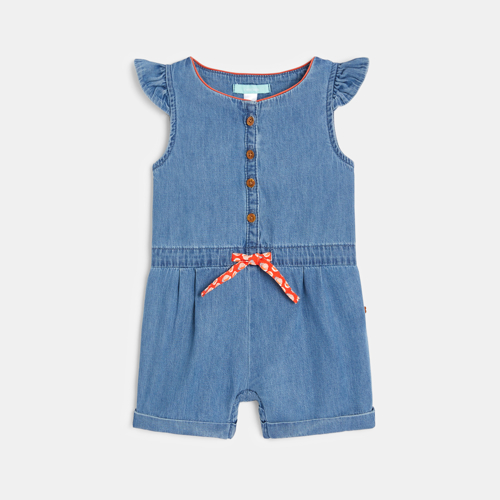 Combi Courte En Jean Bleu Bébé Fille - Denim Bleached Blue - 3M - OBAIBI