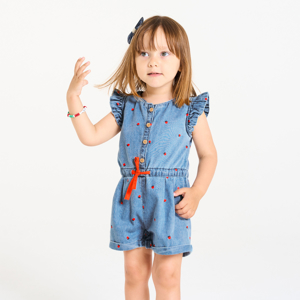 Blauw kort babypakje van jeans met print voor babymeisjes 1