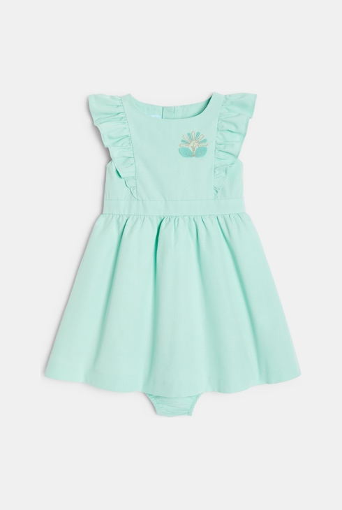 Robe de fête à fines rayures verte bébé fille