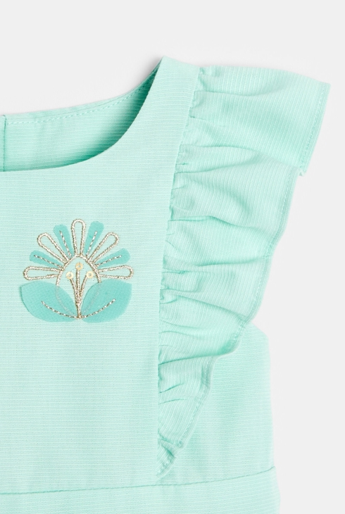 Robe de fête à fines rayures verte bébé fille