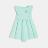 Robe de fête à fines rayures verte bébé fille