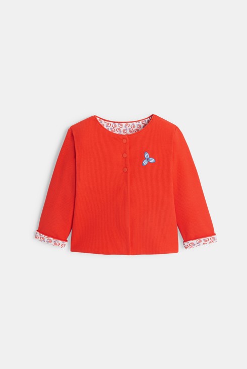 Obojestranska jopica iz rebrastega in potiskanega pletiva  oranžna dojenček deklica 2