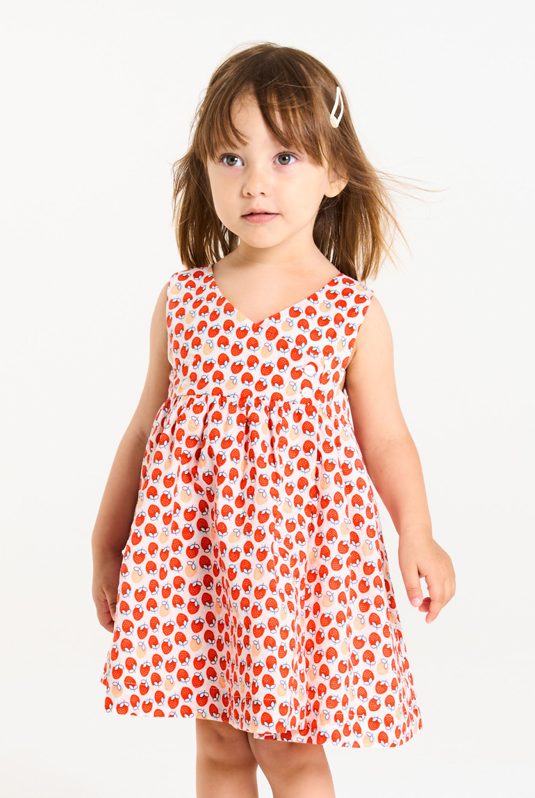Robe à bretelles gaufrée fleurie et bloomer orange bébé fille 1