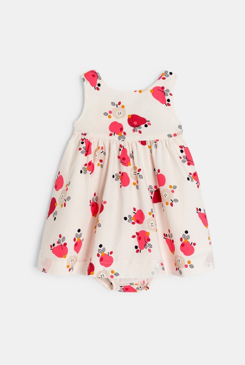 Robe à bretelles gaufrée et bloomer rose bébé fille 1