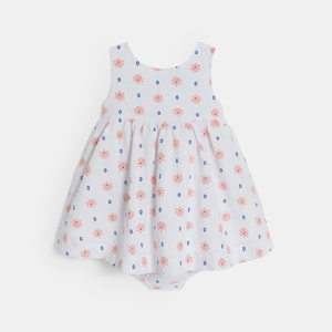 Robe à bretelles gaufrée et bloomer blanc bébé fille 1