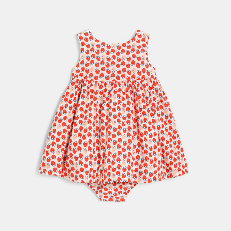 Gaufriertes und geblümtes Trägerkleid mit Bloomer Orange Baby Mädchen