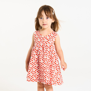 Baby girl's embossed floral pinafore dress and orange bloomers 1