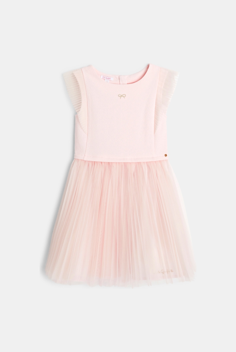 Vestido bimaterial rosa niña 1