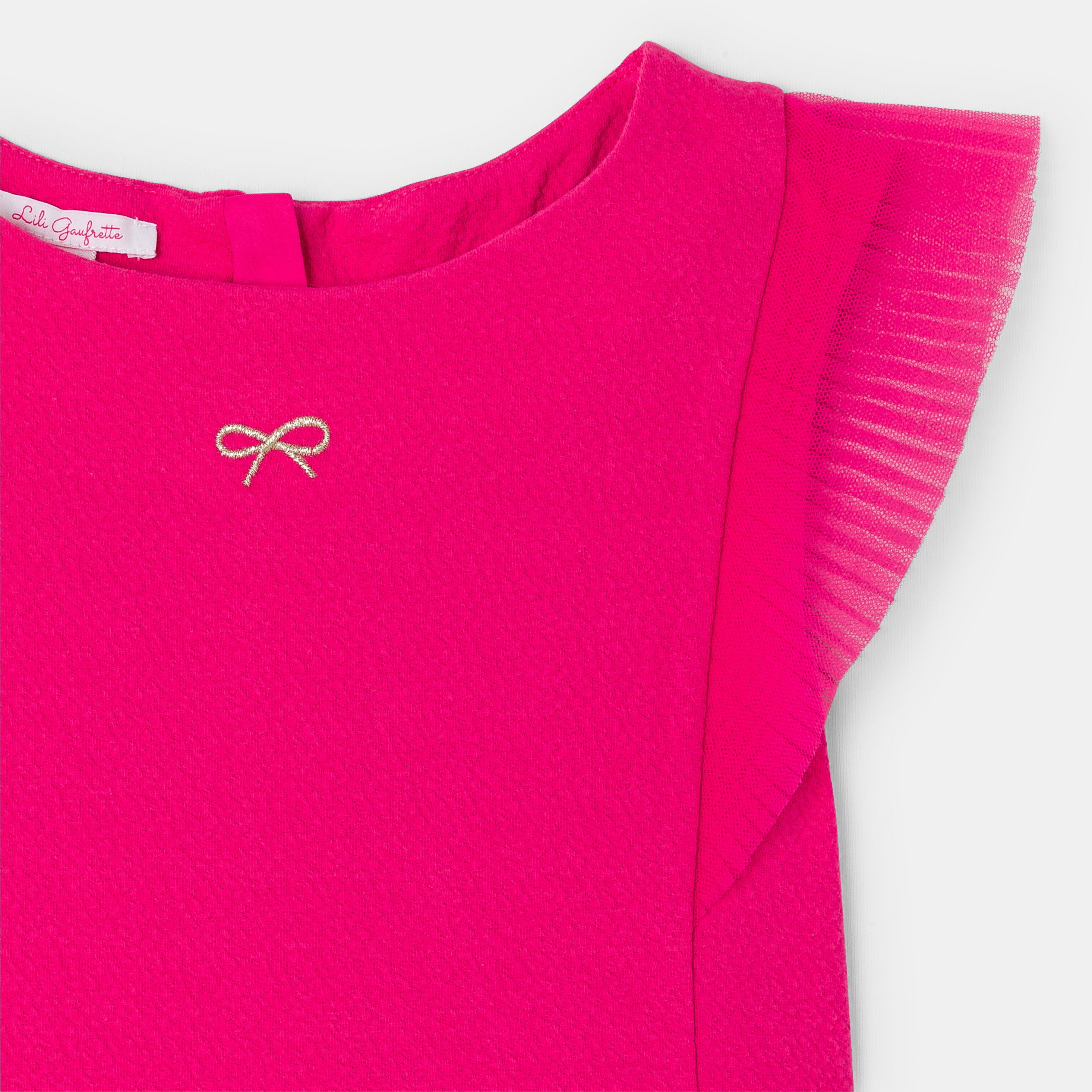 Rosa Kleid aus 2 Materialien Lili Gaufrette für Mädchen 2