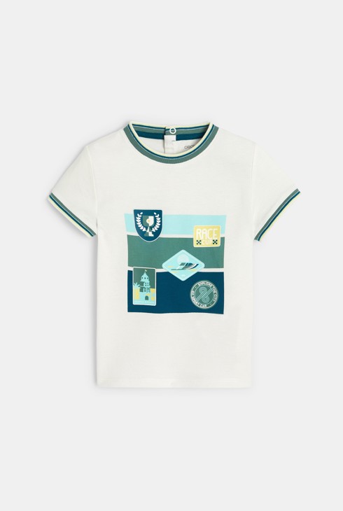 T-Shirt aus Pikee-Strick Autorennen Weiß Baby Jungen 2