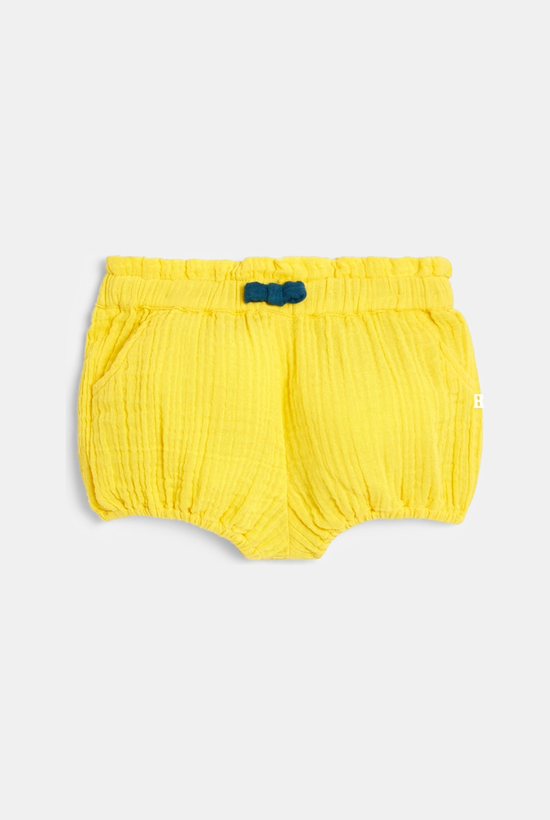Short élastiqué gaze de coton jaune bébé fille 1