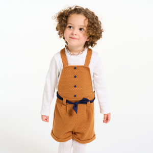 Baby girls' brown polka dot short dungarees 1