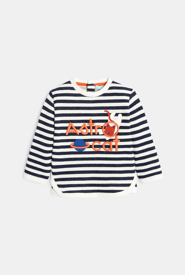 Sweat molleton rayé chat astronaute bleu bébé garçon 1