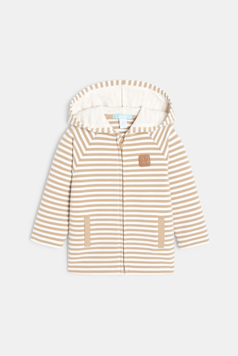 Gilet à capuche zippé rayures fantaisie blanc bébé garçon 1