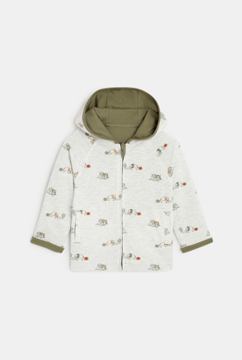 Sweat zippé à capuche réversible vert bébé garçon