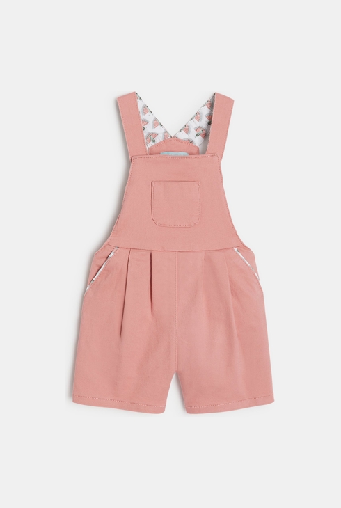 Salopette courte et blouse paons rose bébé fille