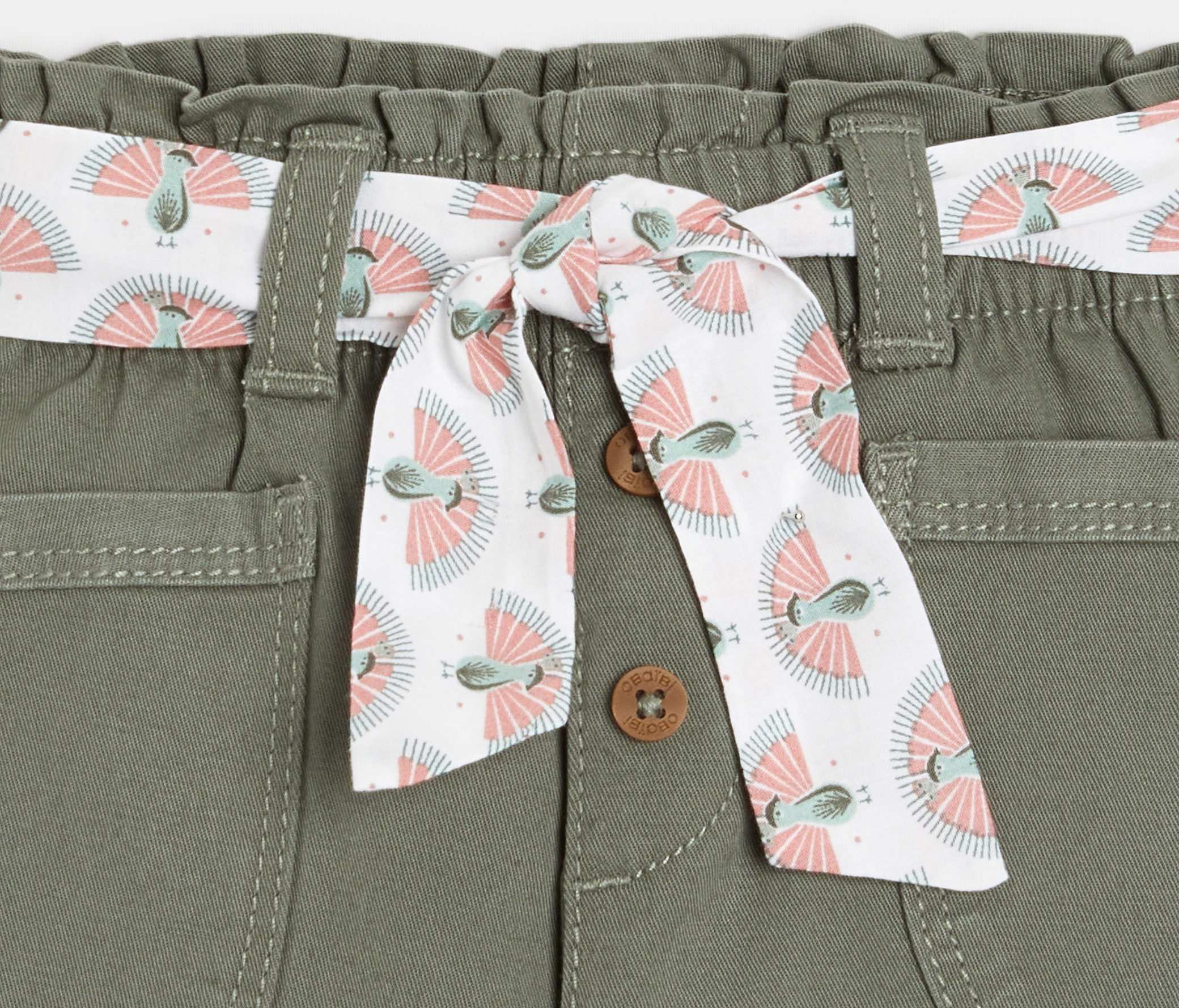 Sahara-Shorts mit Pfauenmuster auf dem Gürtel Grün Baby Mädchen 2