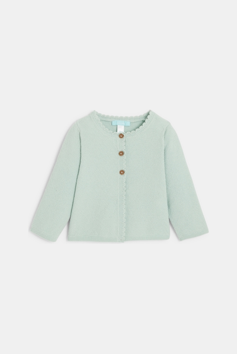 Kardigan z ozdobnej dzianiny z eleganckim wykończeniem zielony niemowlę dziewczynka 1