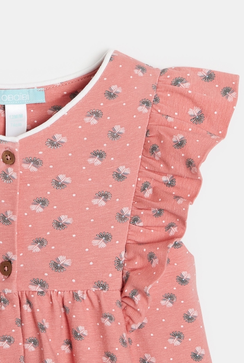 Robe boutonnée à volants rose bébé fille