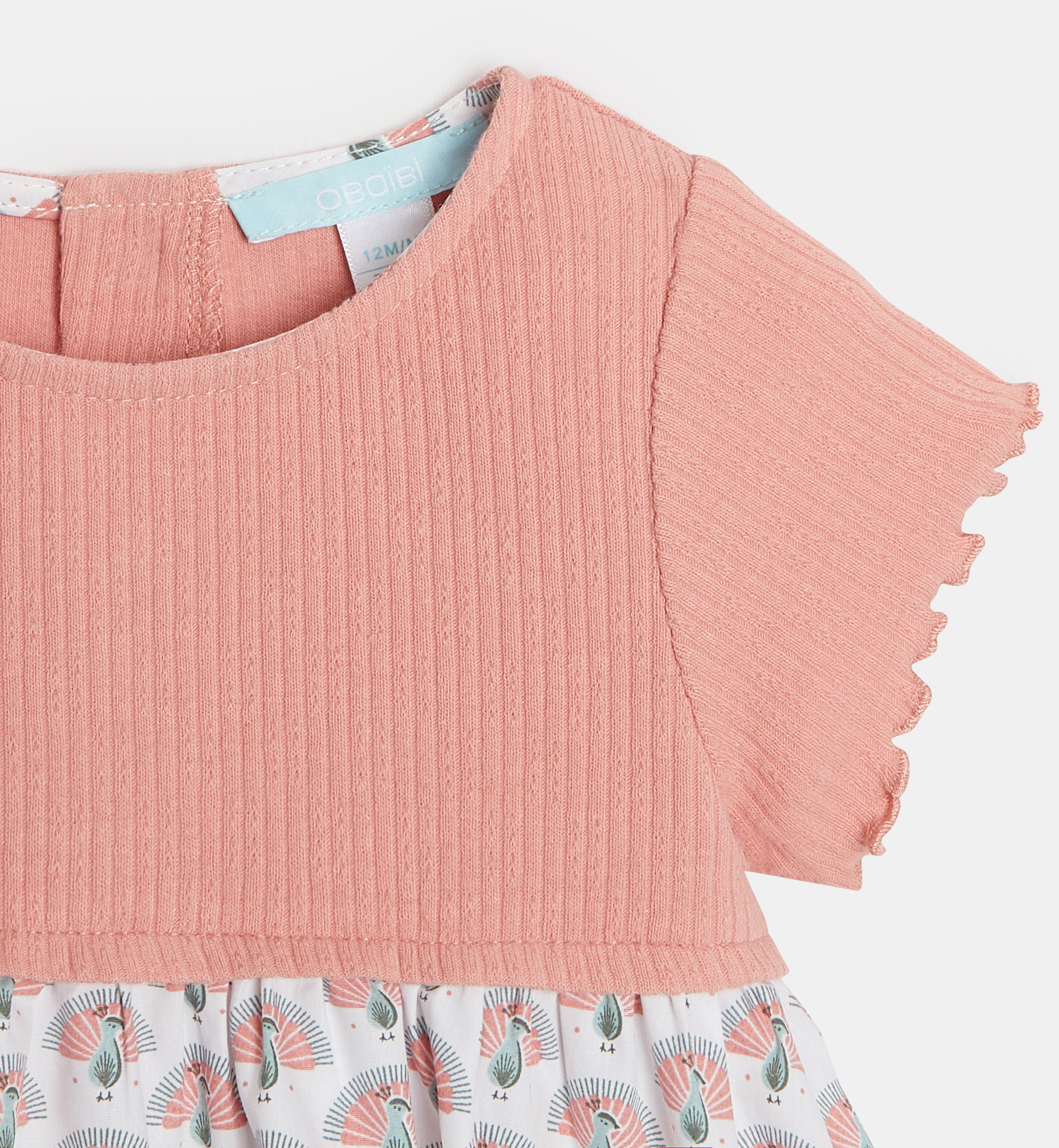 Kleid aus zwei Materialien mit Pfauenmuster Rosa Baby Mädchen 2