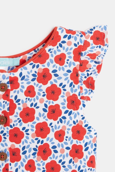 Baby girls' short red poppy-themed jumpsuit 2
