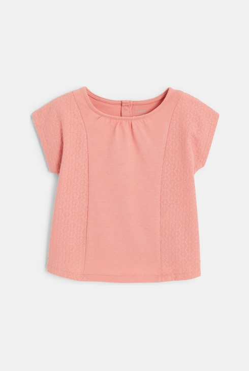 Blouse brodée bi-matière rose bébé fille 1