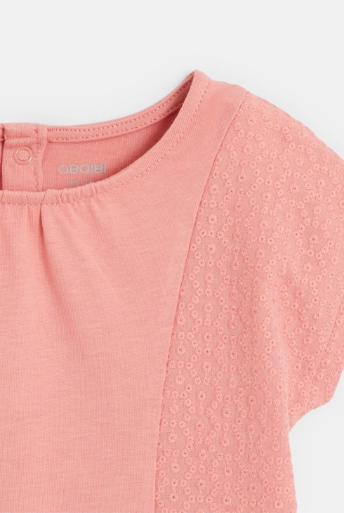 Blouse brodée bi-matière rose bébé fille 2