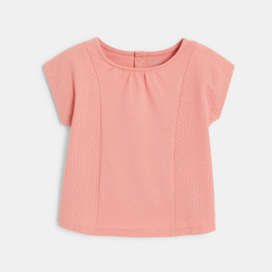 Baby girls' pink embroidered dual-fabric blouse 1