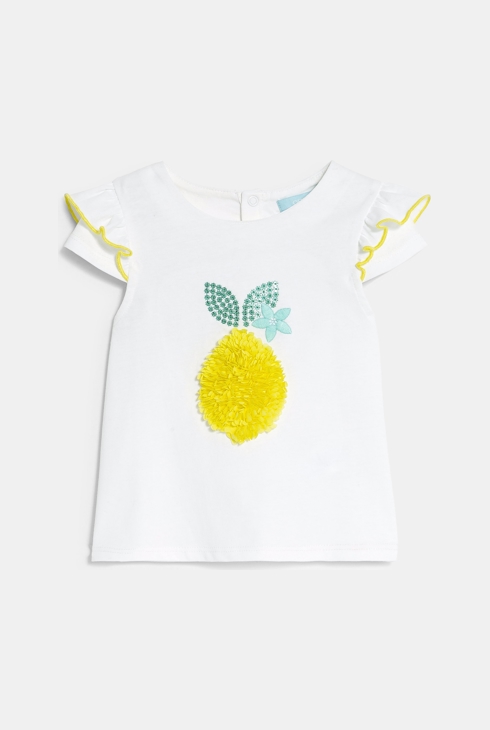 Dekliška bela majica z volančki in potiskom limon za dojenčke 1