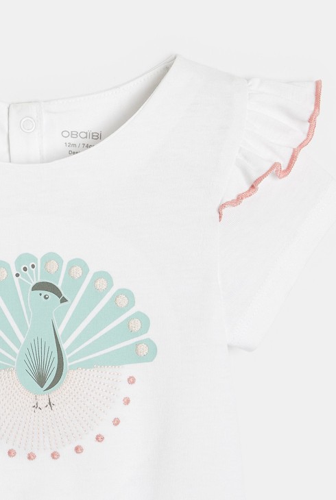 T-shirt volants imprimé paon blanc bébé fille 2