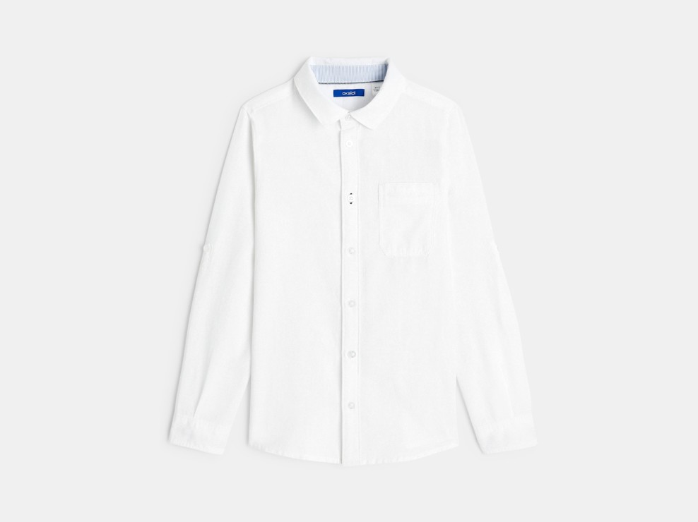 Effen linnen hemd wit jongen 2