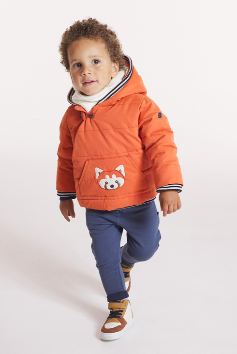 Manteau matelassé doublé renard brodé orange bébé garçon 1