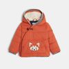 Manteau matelassé doublé renard brodé orange bébé garçon