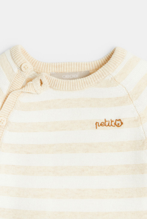 Gestreifter Strickoverall Weiß Geburt 2