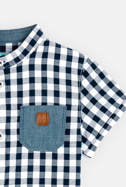 Chemise à carreaux coton fantaisie bleue bébé garçon