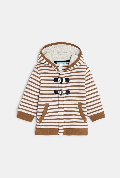 Baby boys' brown striped fleece hoodie with zip 1