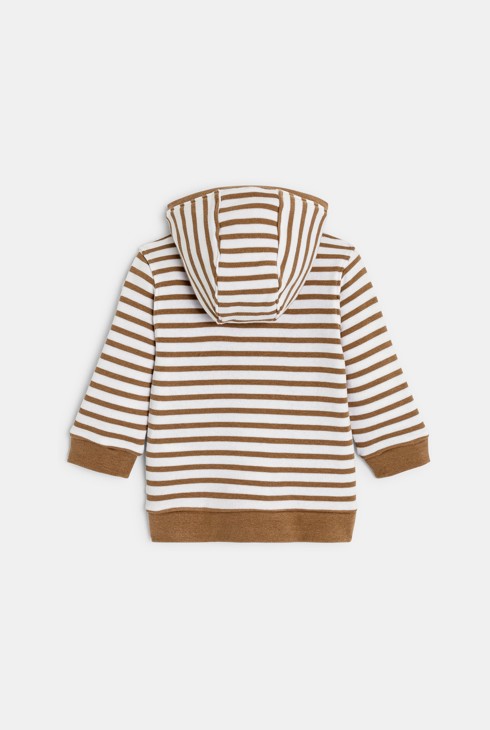 Gestreiftes Molton-Sweatshirt mit Reißverschluss und Kapuze Braun Baby Jungen 2