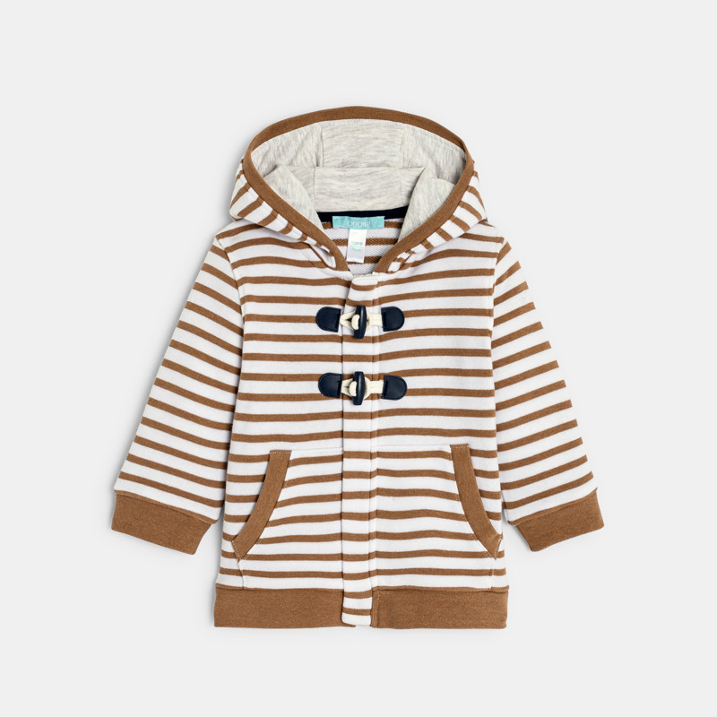 OBAIBI - Sweat zippé à capuche molleton rayé marron bébé garçon - Garcon